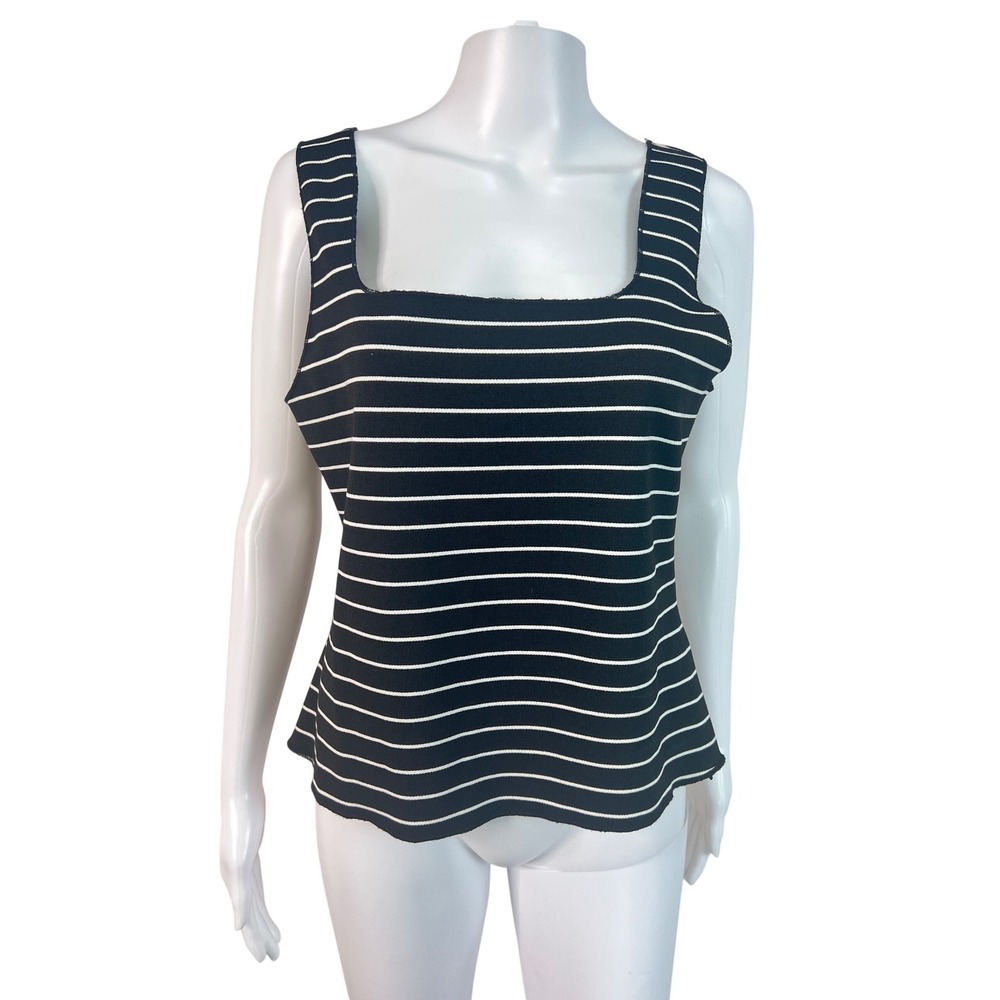Maeve Anthropologie Womens Large Tank Top Black Striped Square Neck Knit Retro